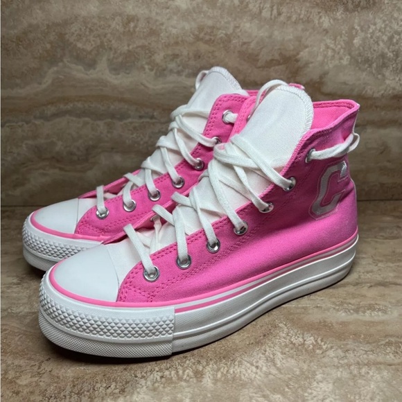 Converse Chuck Taylor All Star Lift Platform Retro Varsity High Size 8 Pink - Picture 4 of 4